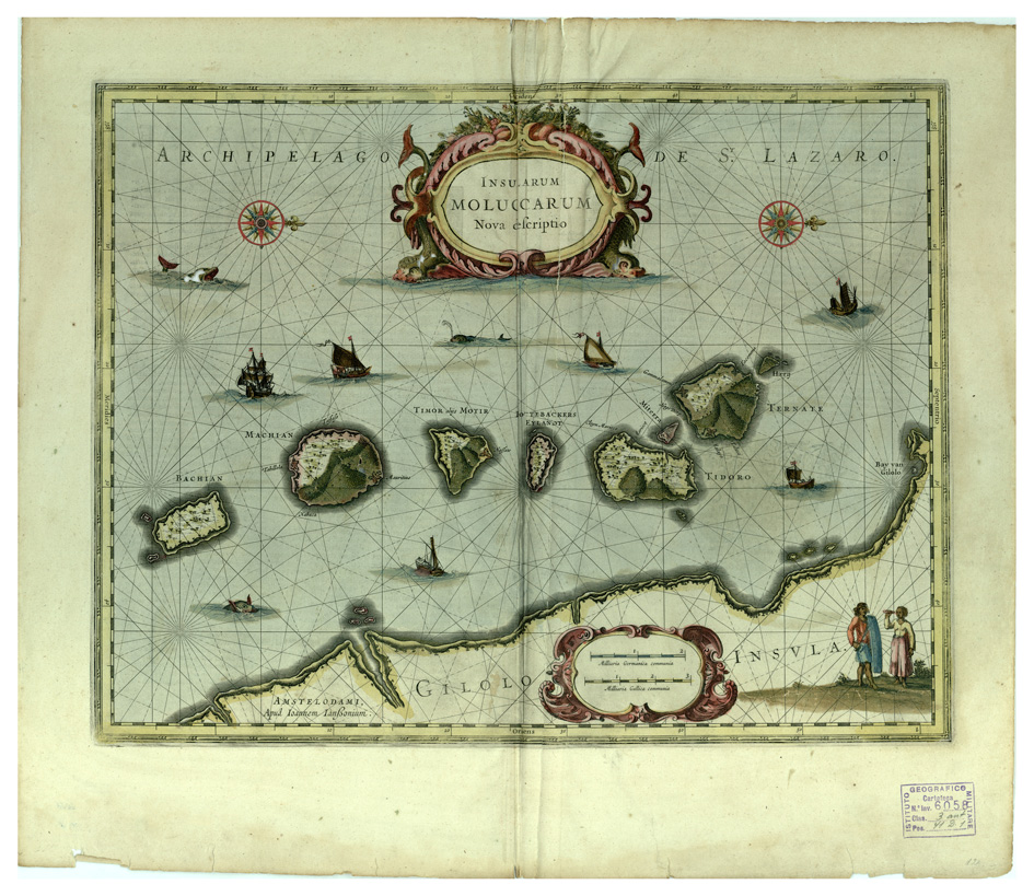 (N:33500) INDIE OLANDESI - INSULARUM MOLUCCARUM NOVA DESCRIPTIO - FRONTE-RETRO (B0020002, B0020001) Carte e stampe antiche: riproduzione a colori su carta (formato A1)