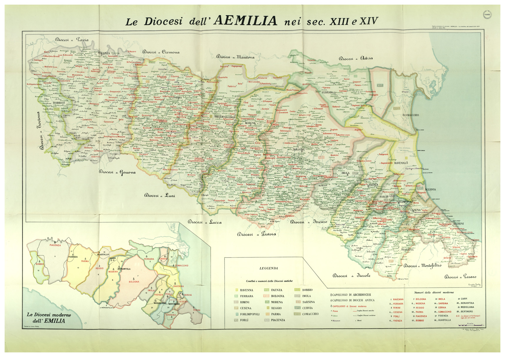 (N:33783) LE DIOCESI DELL'AEMILIA NEI SECOLI XII E XIV (B0020050) Carte e stampe antiche: riproduzione a colori su carta (formato A1)