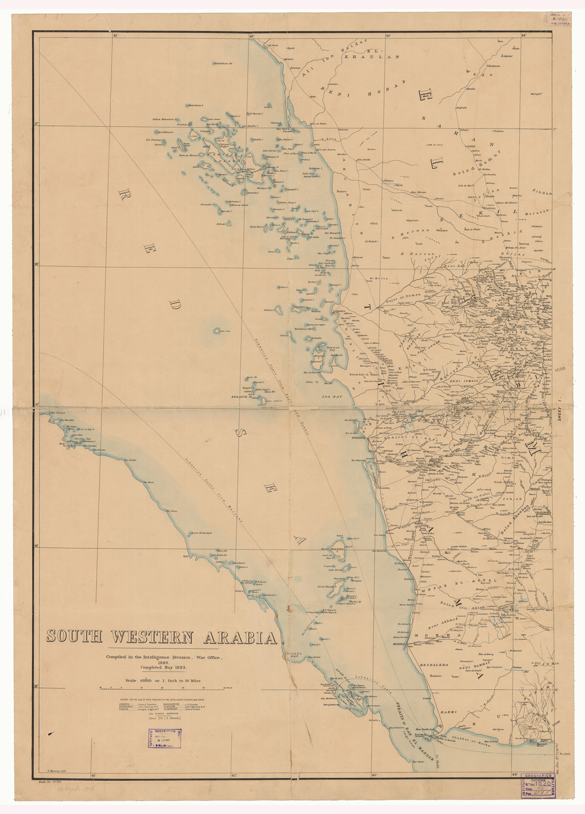 (N:33800) ARABIA - SOUTH WESTERN ARABIA - SHEET 1 (B0020067) Carte e stampe antiche: riproduzione a colori su carta (formato A1)