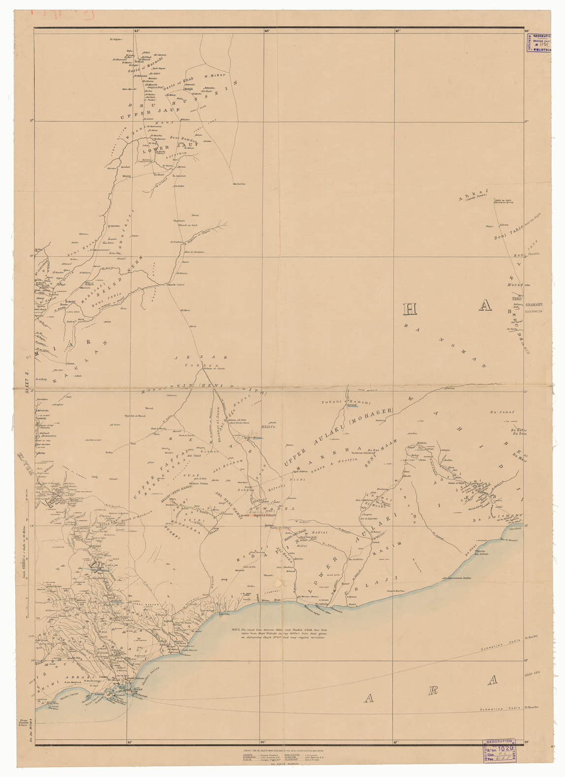 (N:33801) ARABIA - SOUTH WESTERN ARABIA - SHEET 2 (B0020068) Carte e stampe antiche: riproduzione a colori su carta (formato A1)