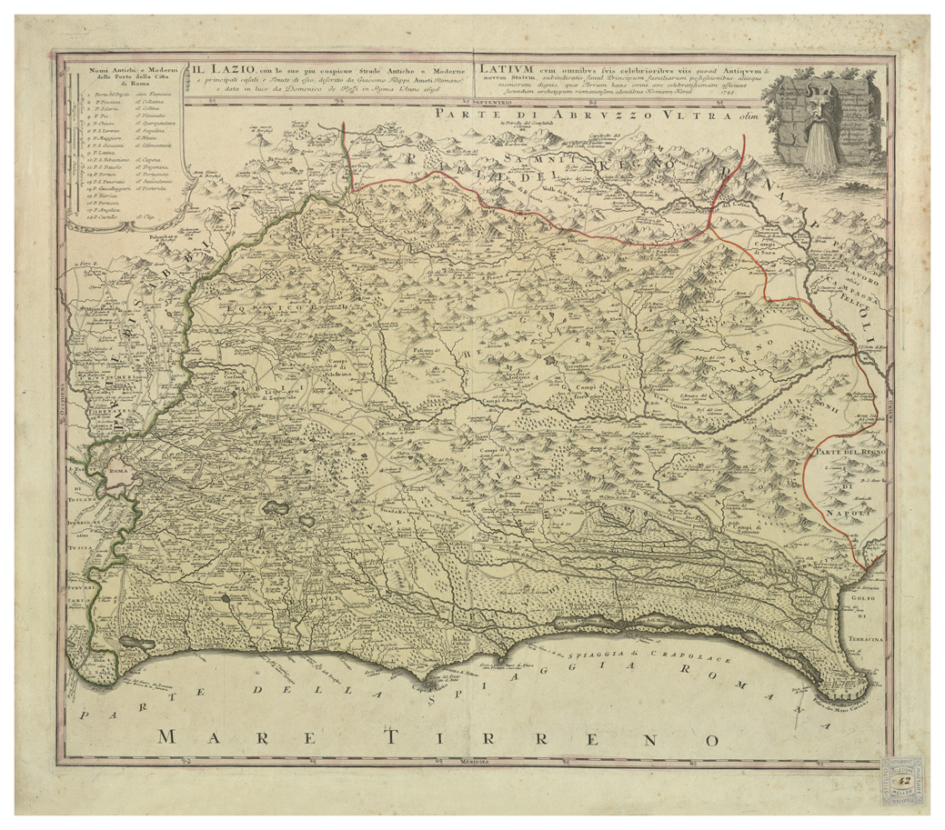 (N:34097) LAZIO - IL LAZIO CON LE SUE PIU' COSPICUE STRADE ANTICHE E MODERNE (B0020119) Carte e stampe antiche: riproduzione a colori su carta (formato A1)