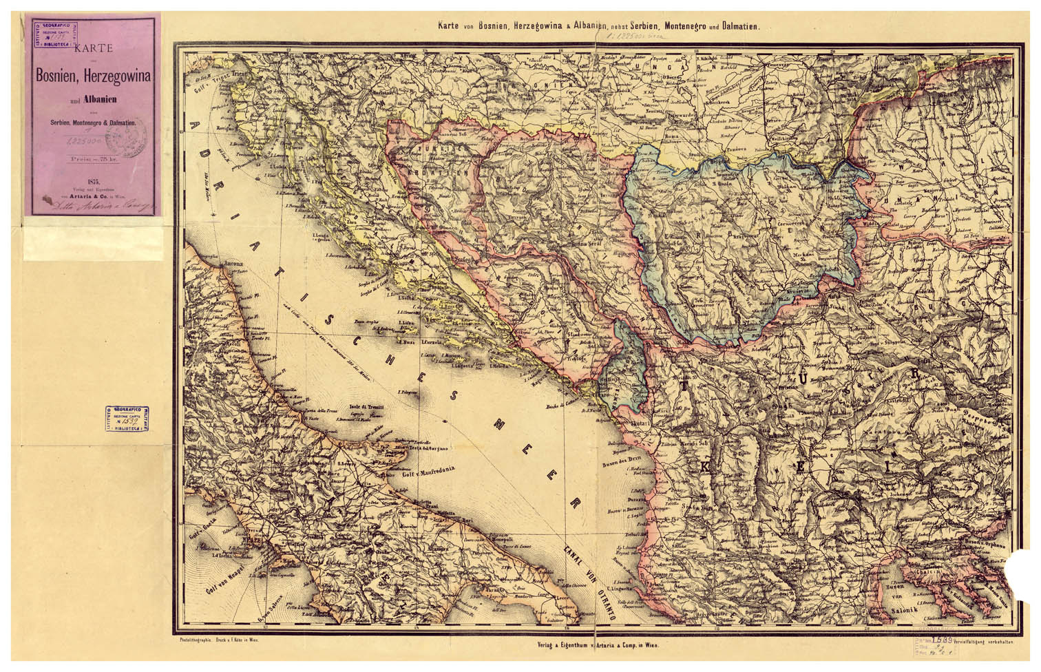 (N:34169) EUROPA - KARTE VON BOSNIEN, HERZEGOVINA UND ALBANIEN NEBST SERBIEN, MONTENEGRO UND DALMATIEN (B0020130) Carte e stampe antiche: riproduzione a colori su carta (formato A1)
