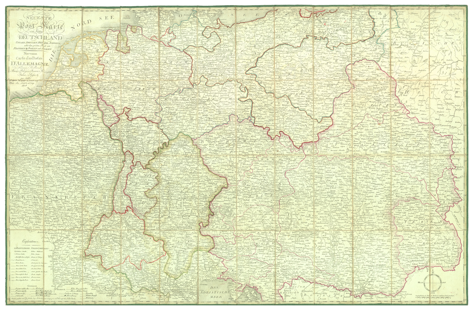 (N:34172) GERMANIA NEUESTE POST KARTE VON GANZ DEUTSCHLAND etc... (B0020136) Carte e stampe antiche: riproduzione a colori su carta (formato A1)