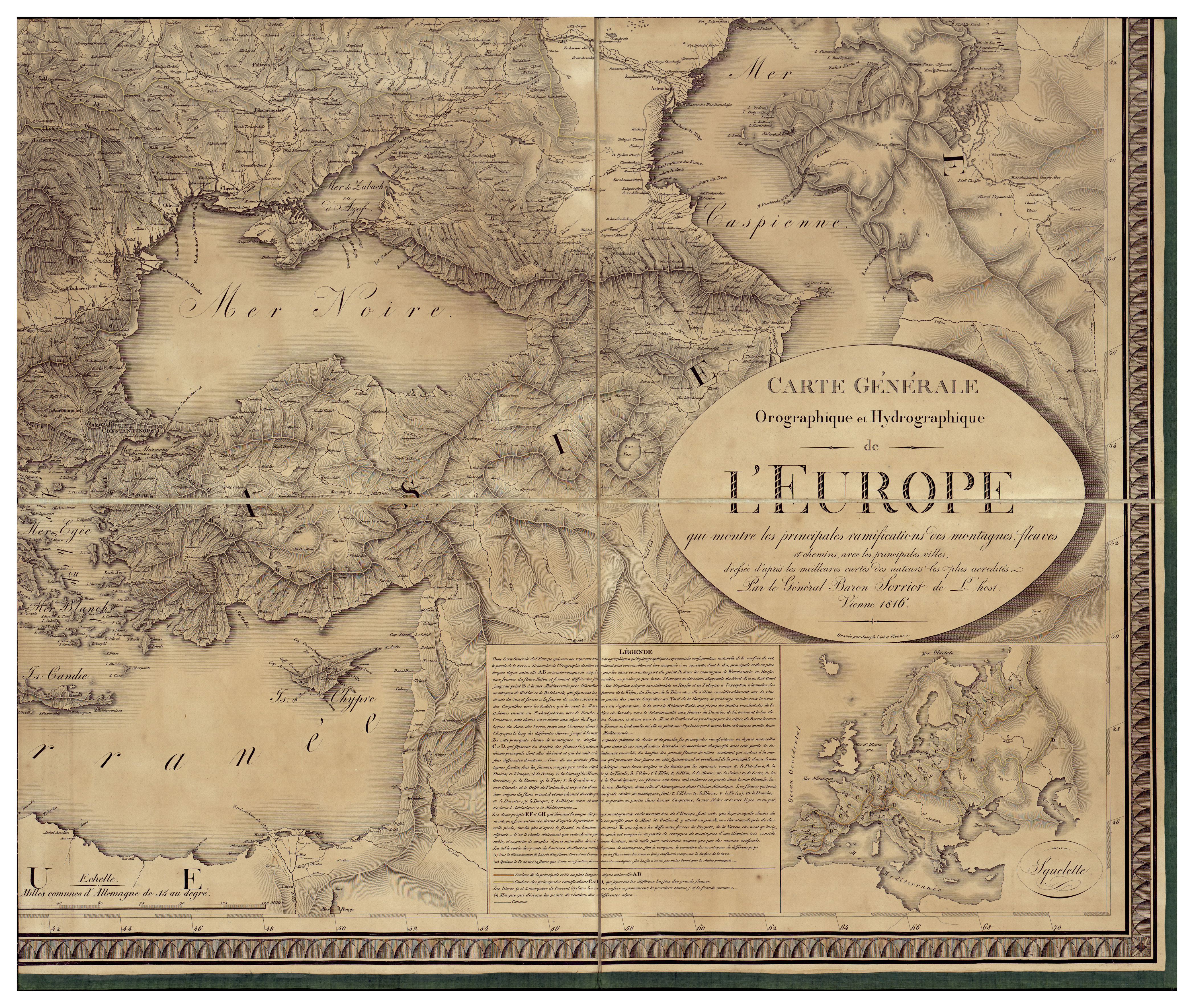 (N:34316) CARTE GENERALE OROGRAPHIQUE ET HYDROGRAPHIQUE DE L'EUROPE - FOGLIO 3 (B0020255) Carte e stampe antiche: riproduzione a colori su carta (formato A1)