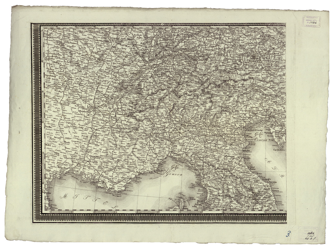 (N:34397) NEUESTE GENERAL UND POST-KARTE VON GANZ DEUTSCHLAND UND ITALIEN MIT INBEGRIFF ALLER ETC... - FOGLIO 3 (B0020295) Carte e stampe antiche: riproduzione a colori su carta (formato A1)