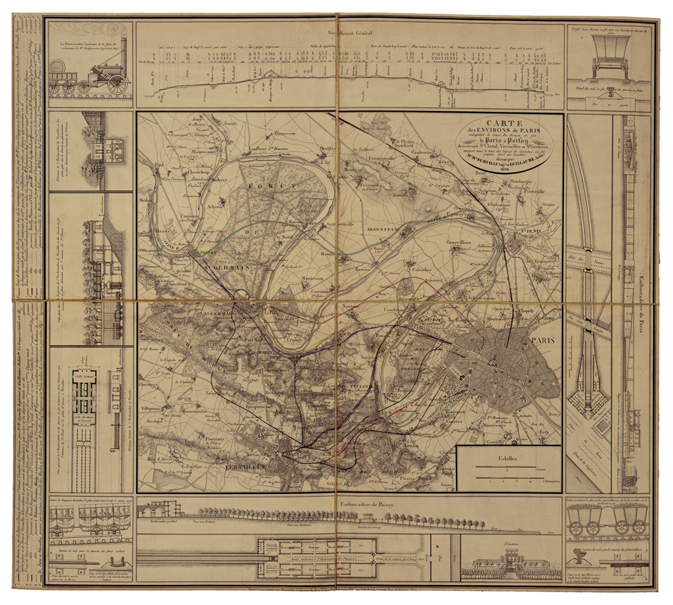 (N:34432) CARTE DES ENVIRONS DE PARIS INDIQUANT LE TRACE' DU CHEMIN EN FER DE PARIS A POISSY (B0020323) Carte e stampe antiche: riproduzione a colori su carta (formato A1)