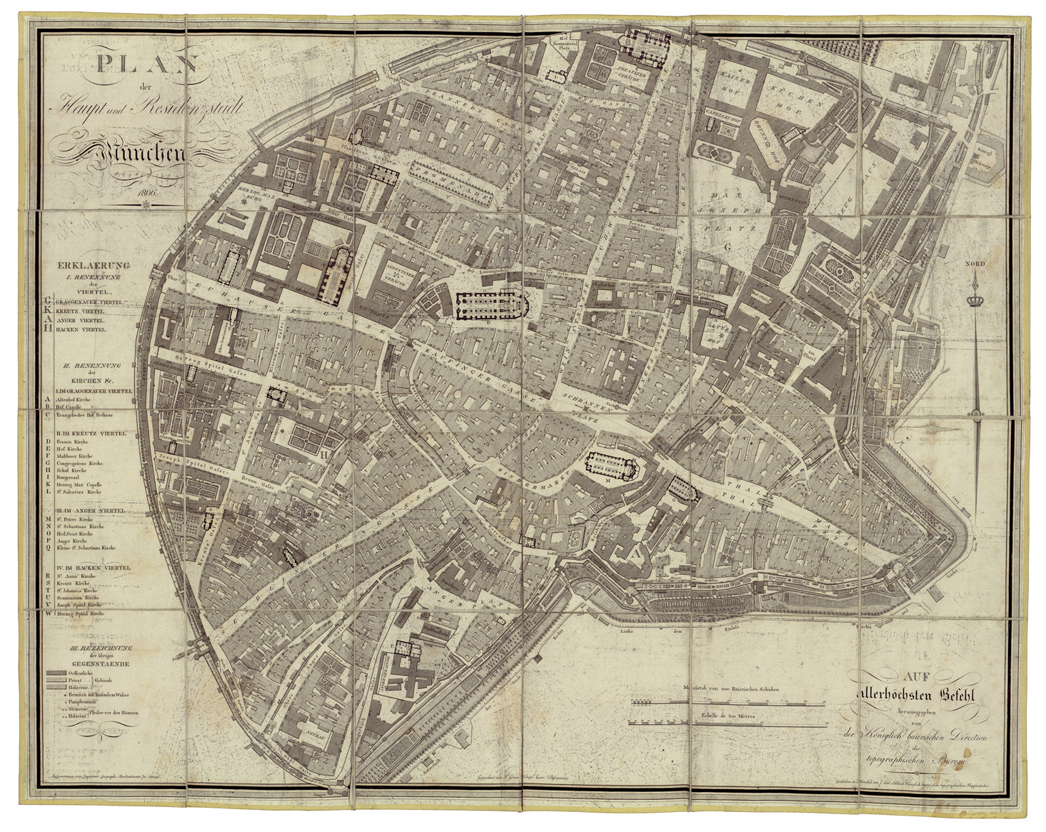 (N:34468) PALN DER HAUPT RESIDENZSTADT MUNCHEN ETC... (B0020345) Carte e stampe antiche: riproduzione a colori su carta (formato A1)