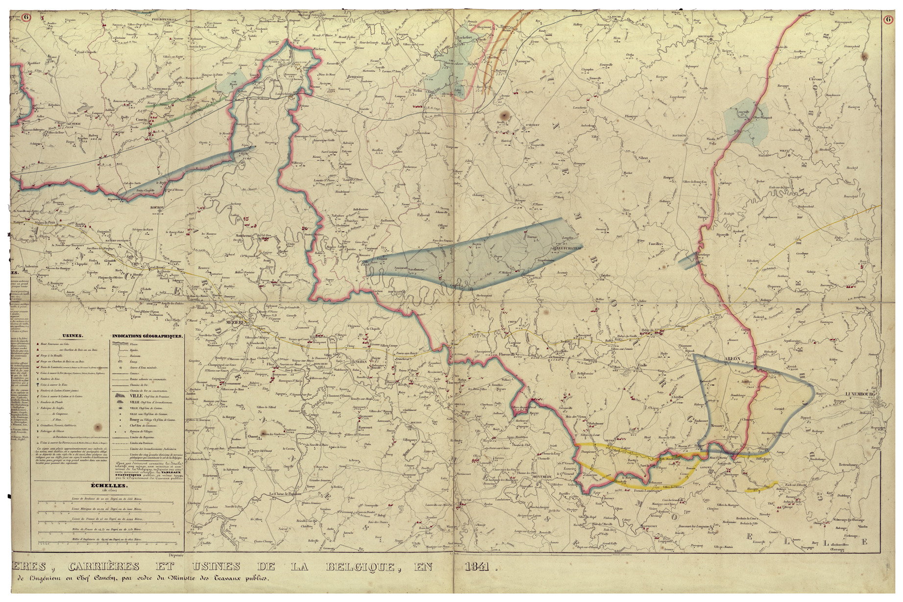 (N:34520) CARTE ADMINISTRATIVE ET INDUSTRIELLE COMPRENANT LES MINES ETC... DE LA BELGIQUE - FOGLIO 6 (B0020351) Carte e stampe antiche: riproduzione a colori su carta (formato A1)
