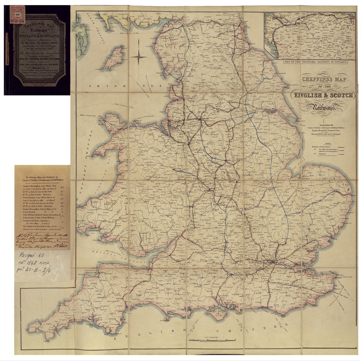 (N:34523) CHEFFEN'S MAP OF THE ENGLISH E SCOTCH RAILWAIS (B0020354) Carte e stampe antiche: riproduzione a colori su carta (formato A1)