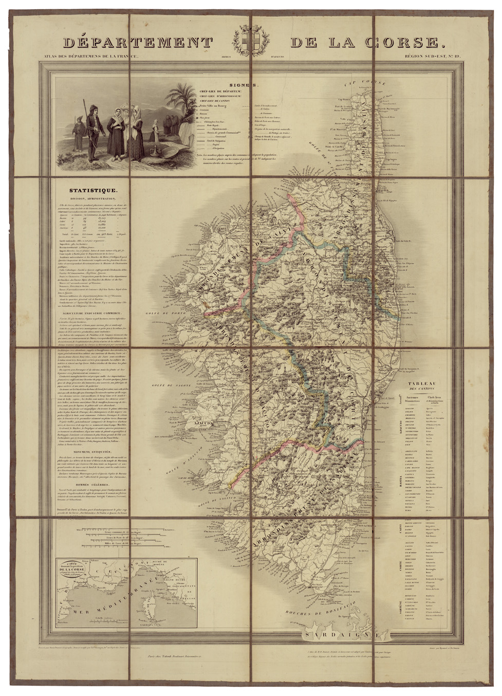 (N:34556) DEPARTEMENT DE LA CORSE ETC...
 (B0020386) Carte e stampe antiche: riproduzione a colori su carta (formato A1)