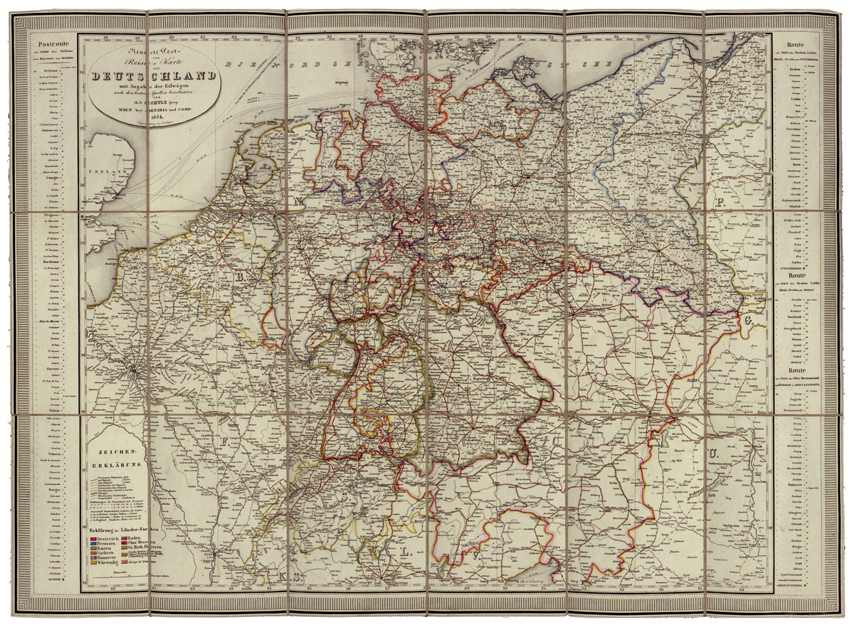 (N:34558) NEUESTE POST UND REISE - KARTE VON DEUTCHLAND
 (B0020388) Carte e stampe antiche: riproduzione a colori su carta (formato A1)