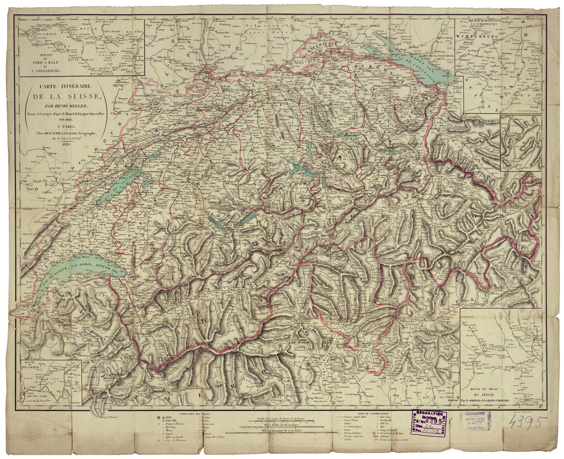 (N:34586) CARTE ITINERAIRE DE LA SUISSE (B0020417) Carte e stampe antiche: riproduzione a colori su carta (formato A1)