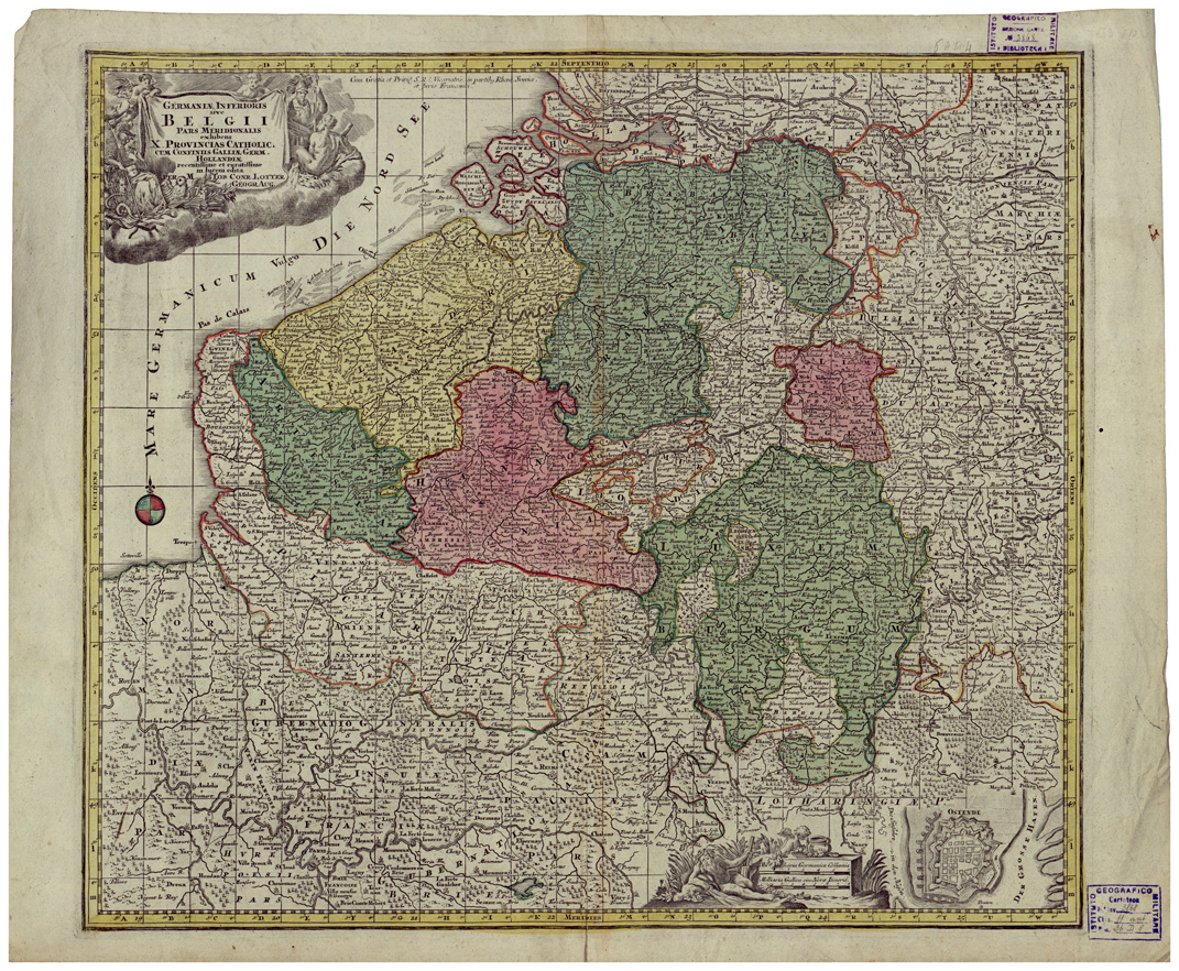 (N:34636) GERMANIA INFERIORIS SIVE BELGII PARS MERIDIONALIS (B0020468) Carte e stampe antiche: riproduzione a colori su carta (formato A1)