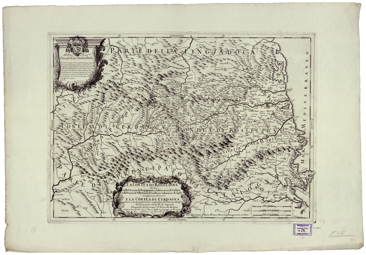(N:34693) LA CONTEA DI ROSSILIONE E LA CONTEA DI CERDAGNA (B0020526) Carte e stampe antiche: riproduzione a colori su carta (formato A1)