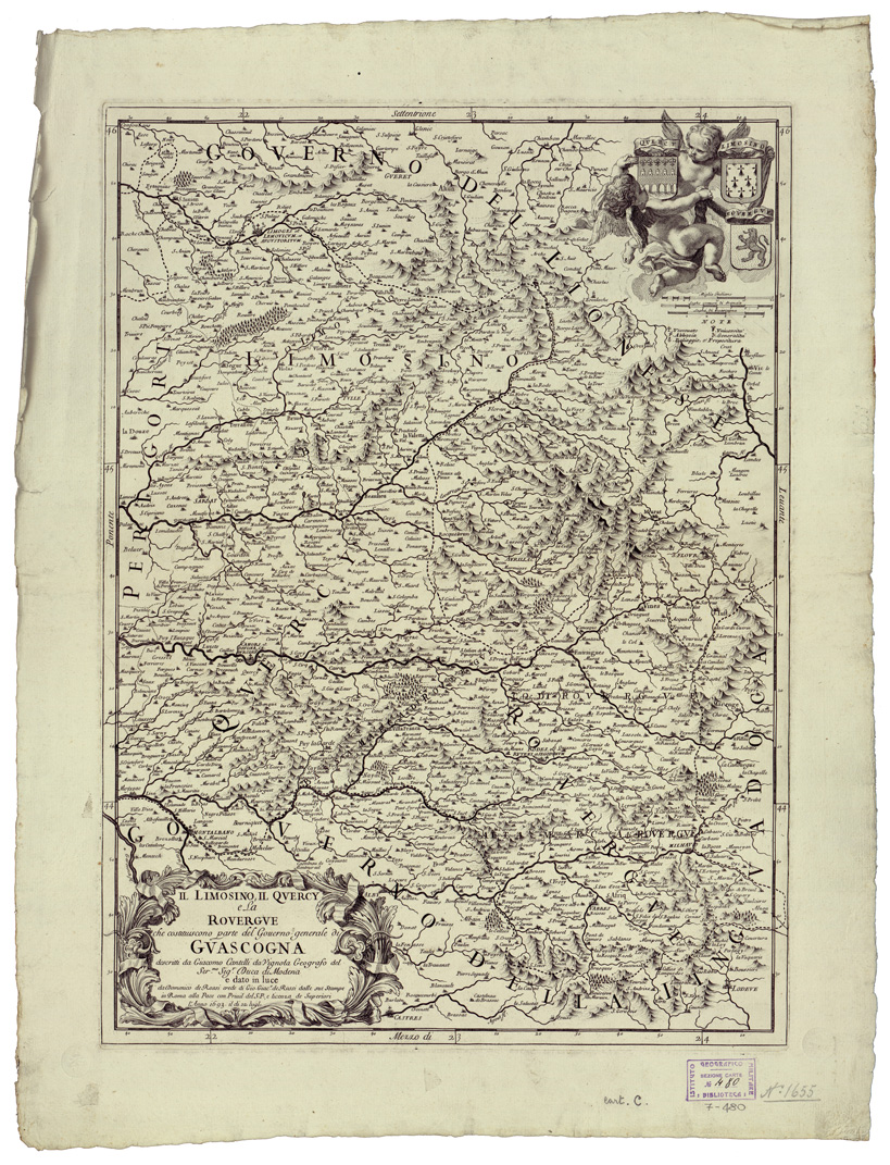 (N:34802) IL LIMOSINO, IL QUERCY E LA ROVERGUE CHE COSTITUISCONO PARTE DEL GOVERNO GENERALE DI GUASCOGNA (B0020635) Carte e stampe antiche: riproduzione a colori su carta (formato A1)