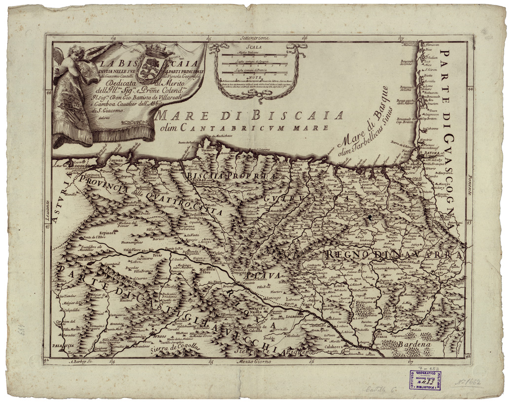 (N:34804) LA BISCAIA DIVISA NELLE SUE QUATTRO PARTI PRINCIPALI (B0020637) Carte e stampe antiche: riproduzione a colori su carta (formato A1)