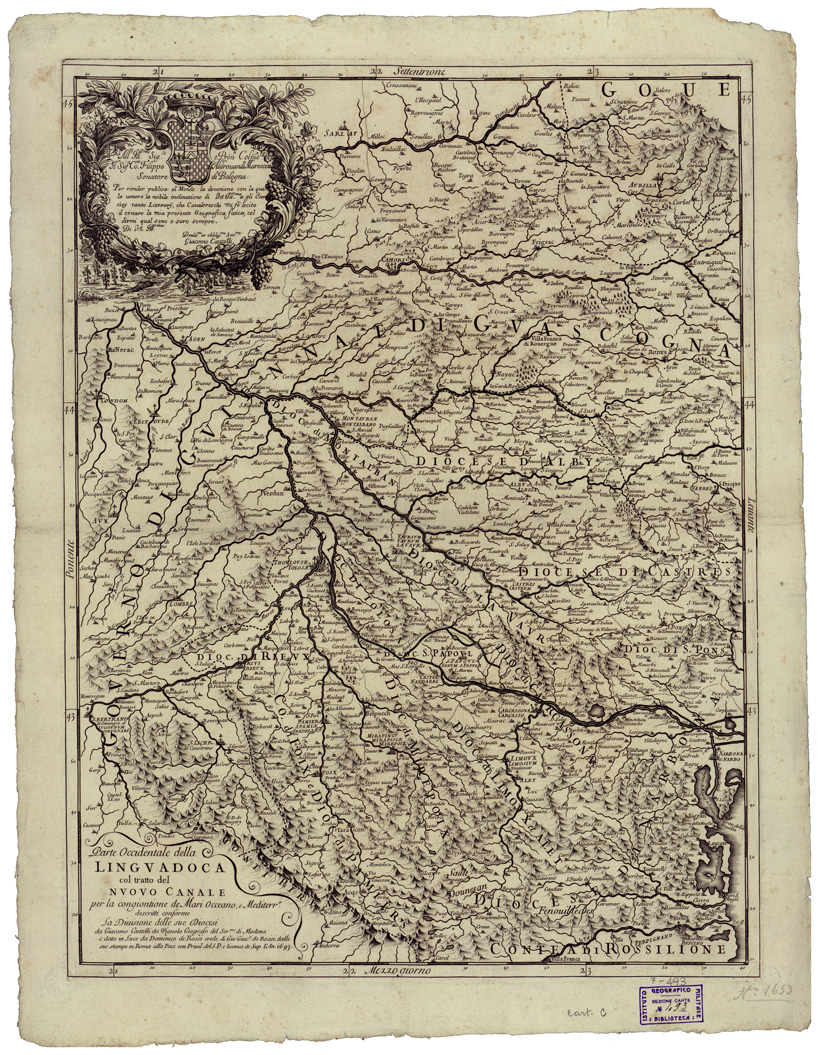 (N:34816) PARTE OCCIDENTALE DELLA LINGUADOCA COL TRATTO DEL NUOVO CANALE ETC... - FOGLIO 1 (B0020649) Carte e stampe antiche: riproduzione a colori su carta (formato A1)