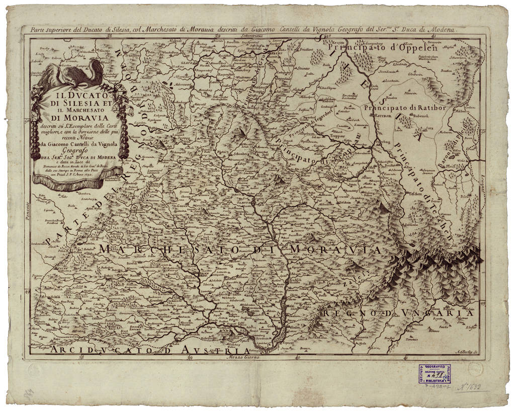 (N:34821) IL DUCATO DI SILESIA ET IL MARCHESATO DI MORAVIA DESCRITTI SU L'ESEMPLARE DELLE CARTE MIGLIORI, E CON LA DIREZIONE DELLE PIU' RECENTI NOTIZIE - PARTE SUPERIORE (B0020654) Carte e stampe antiche: riproduzione a colori su carta (formato A1)