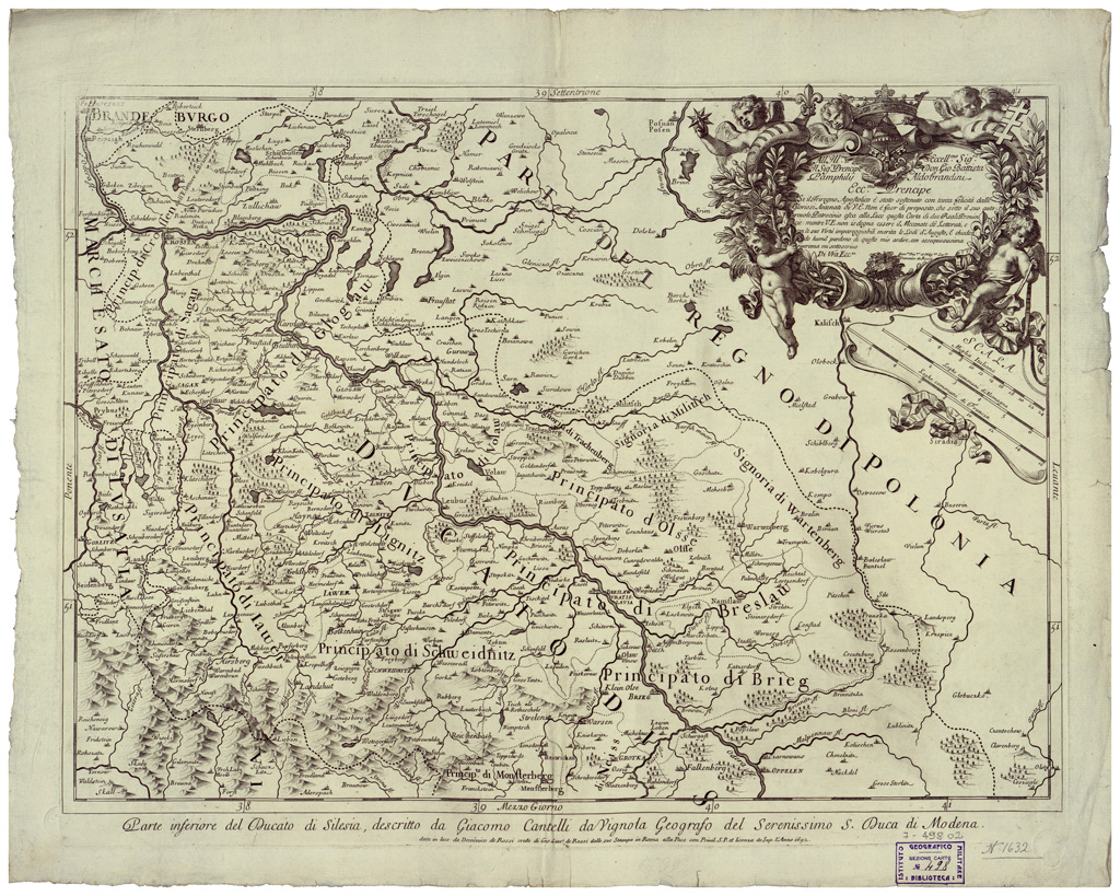 (N:34822) IL DUCATO DI SILESIA ET IL MARCHESATO DI MORAVIA DESCRITTI SU L'ESEMPLARE DELLE CARTE MIGLIORI, E CON LA DIREZIONE DELLE PIU' RECENTI NOTIZIE - PARTE INFERIORE (B0020655) Carte e stampe antiche: riproduzione a colori su carta (formato A1)