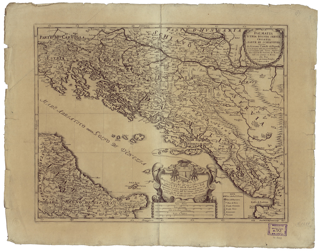 (N:34828) Dalmatia, Istria, Bosnia, Servia, Croatia e parte di Schiavonia (B0020661) Carte e stampe antiche: riproduzione a colori su carta (formato A1)