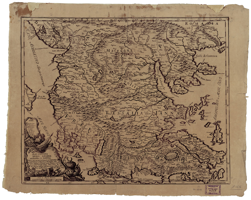 (N:34833) MACEDONIA, EPIRO, LIVADIA, ALBANIA E IANNA DIVISE NELLE SUE PARTI PRINCIPALI (B0020666) Carte e stampe antiche: riproduzione a colori su carta (formato A1)