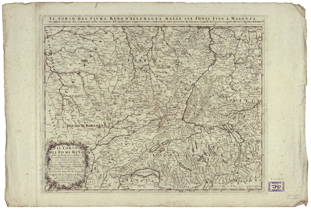 (N:34834) IL CORSO DEL FIUME RENO D'ALLEMAGNA DALLE DALLE SUE FONTI A MAGONZA ETC...  FOGLIO 1 (B0020667) Carte e stampe antiche: riproduzione a colori su carta (formato A1)