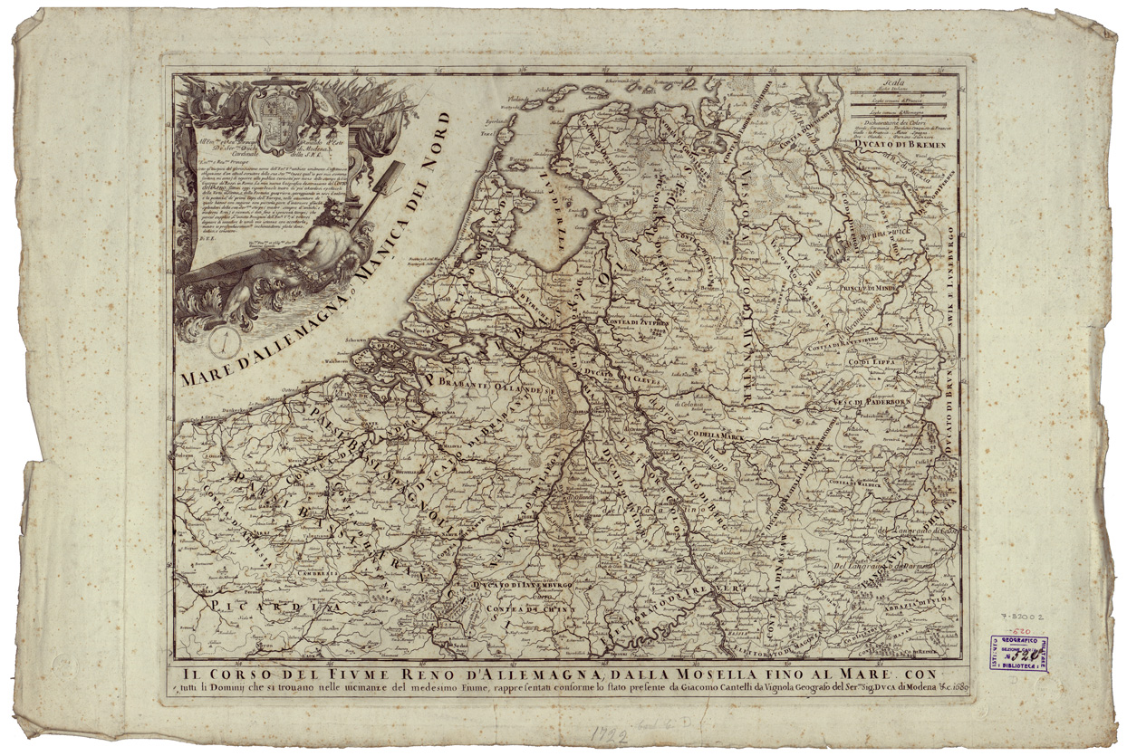 (N:34835) IL CORSO DEL FIUME RENO D'ALLEMAGNA DALLA MOSELLA FINO AL MARE  ETC... FOGLIO 2 (B0020668) Carte e stampe antiche: riproduzione a colori su carta (formato A1)