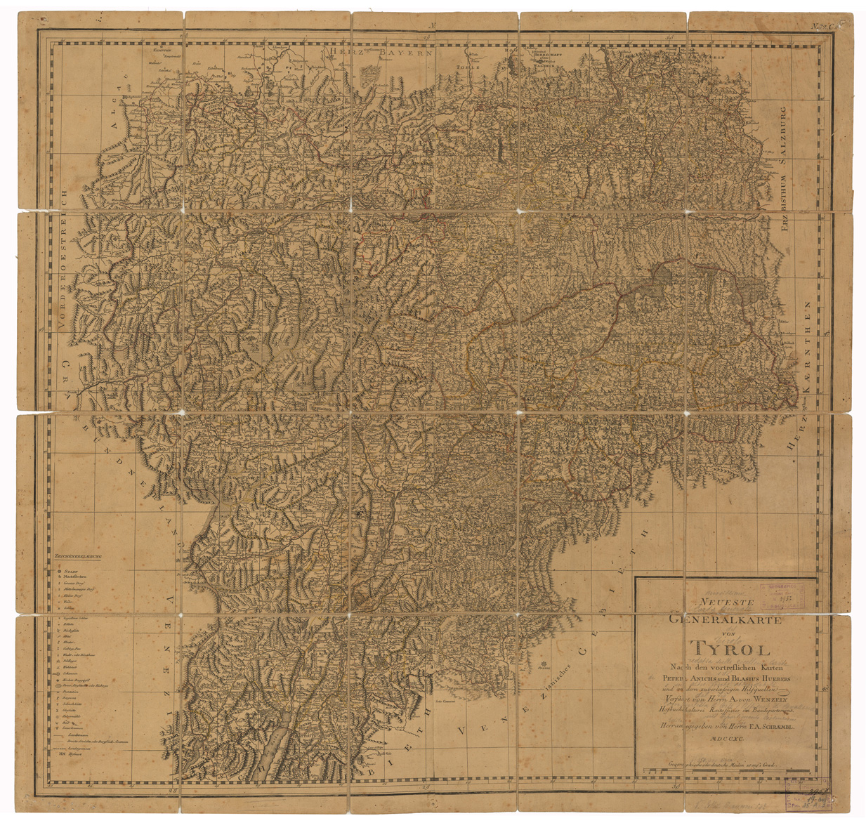 (N:35026) NEUSTE GENERALKARTE VON TYROL (B0020722) Carte e stampe antiche: riproduzione a colori su carta (formato A1)