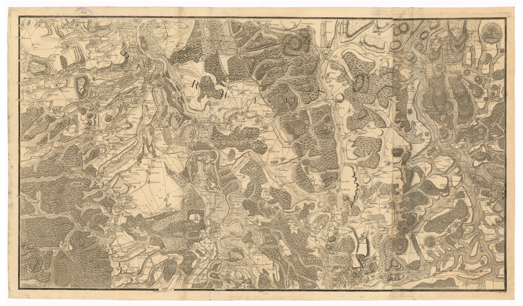 (N:35033) CARTE TOPOGRAPHIQUE DU COURS DU RHIN DEPUIS BASLE JUSQUA MAYENCE (CON LE POSIZIONI DELLE ARMATE FRANCESI E TEDESCHE NELLA CAMPAGNA 1674-1675) - FOGLIO 5 (B0020729) Carte e stampe antiche: riproduzione a colori su carta (formato A1)