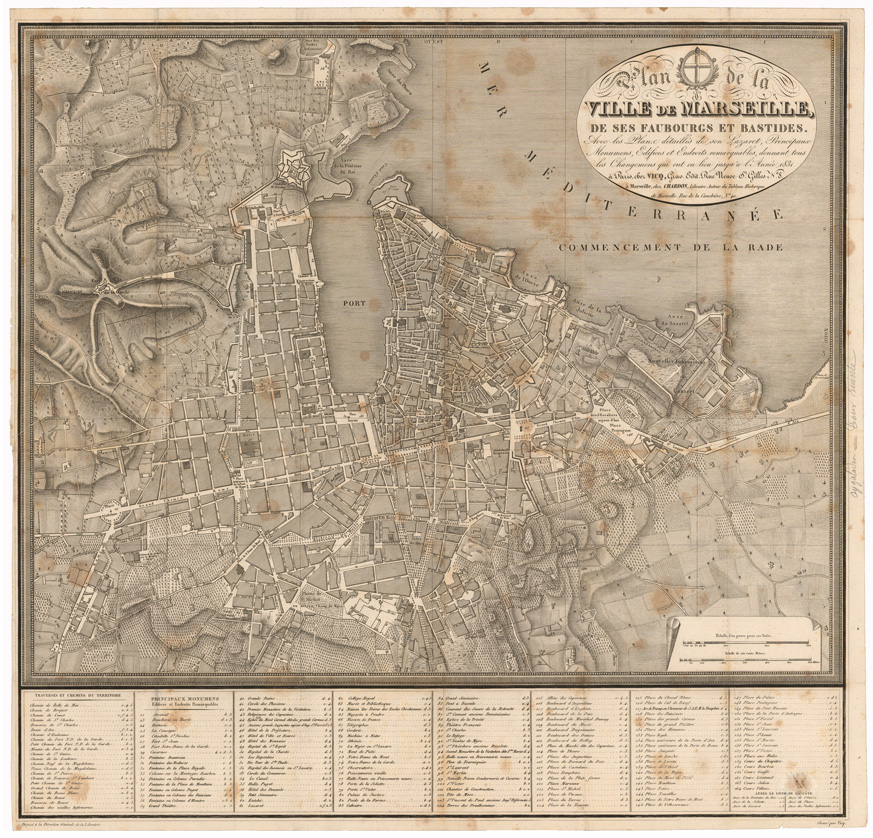 (N:35054) PLAN DE LA VILLE DE MARSEILLE, DE SES FAUBOURGS ET BASTIDES ETC... (B0020757) Carte e stampe antiche: riproduzione a colori su carta (formato A1)