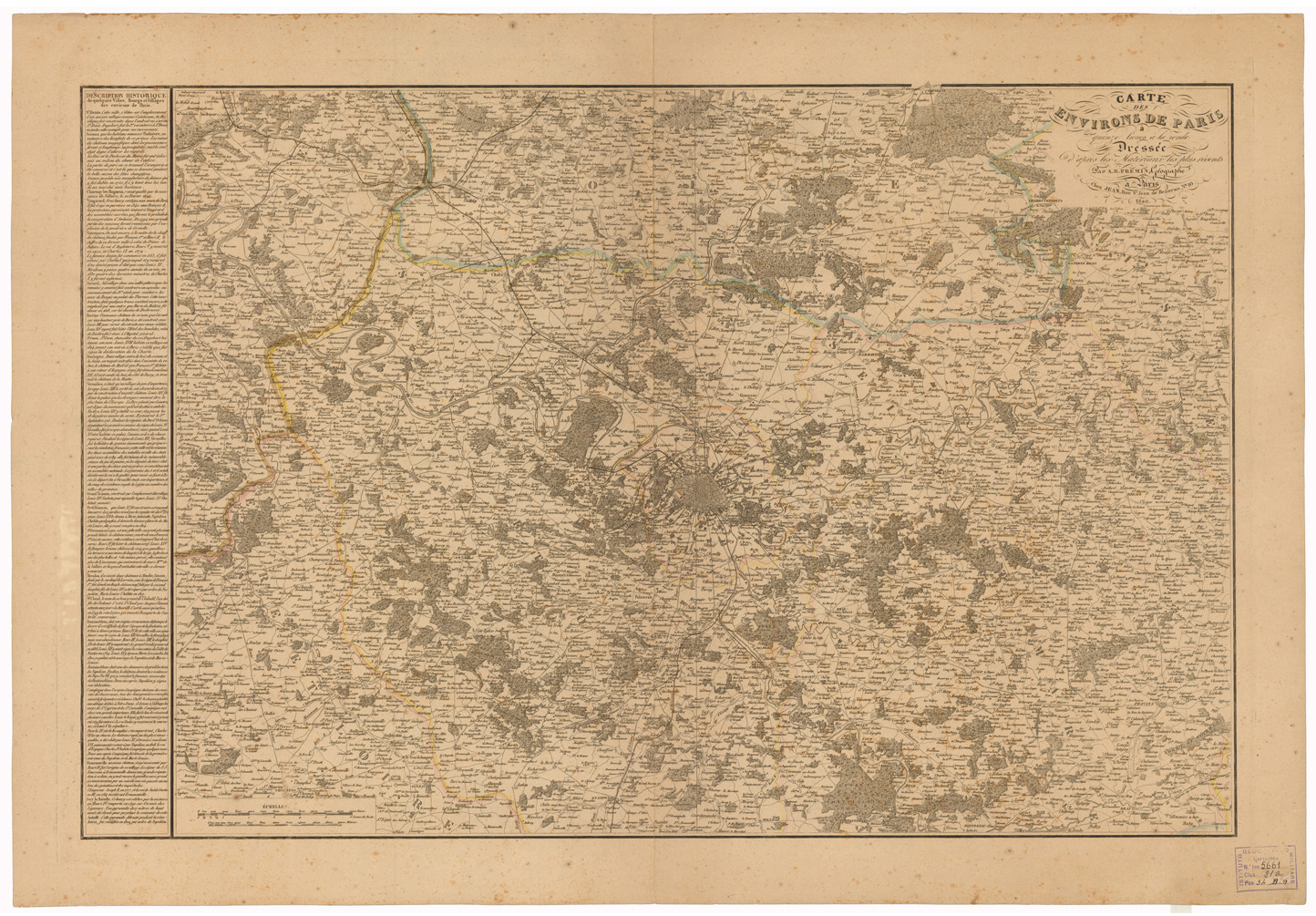 (N:35056) CARTE DES ENVIRONS DE PARIS A QUINZE LIEUES A LA RONDE ETC... (B0020759) Carte e stampe antiche: riproduzione a colori su carta (formato A1)