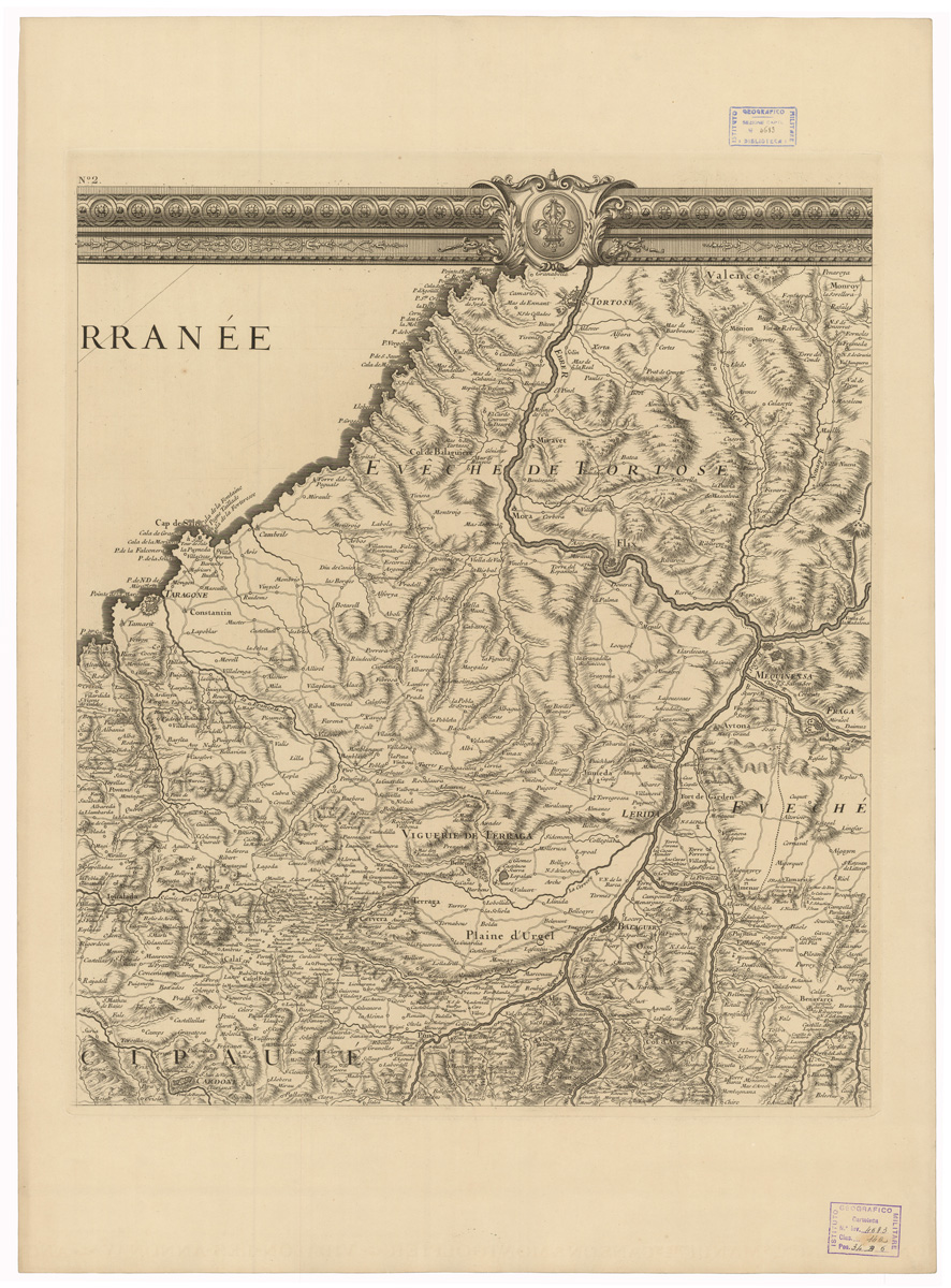 (N:35059) CARTE  GENERALE DES MONTS PYRINEES ET PARTIE DES ROYAUMES DE FRANCE ET D'ESPAGNE - FOGLIO 2 (B0020762) Carte e stampe antiche: riproduzione a colori su carta (formato A1)