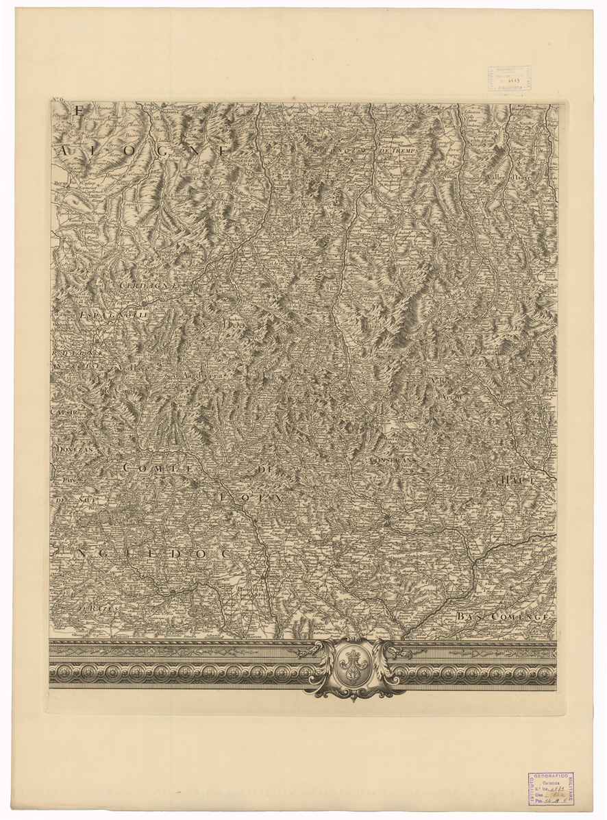 (N:35063) CARTE  GENERALE DES MONTS PYRINEES ET PARTIE DES ROYAUMES DE FRANCE ET D'ESPAGNE - FOGLIO 6 (B0020766) Carte e stampe antiche: riproduzione a colori su carta (formato A1)
