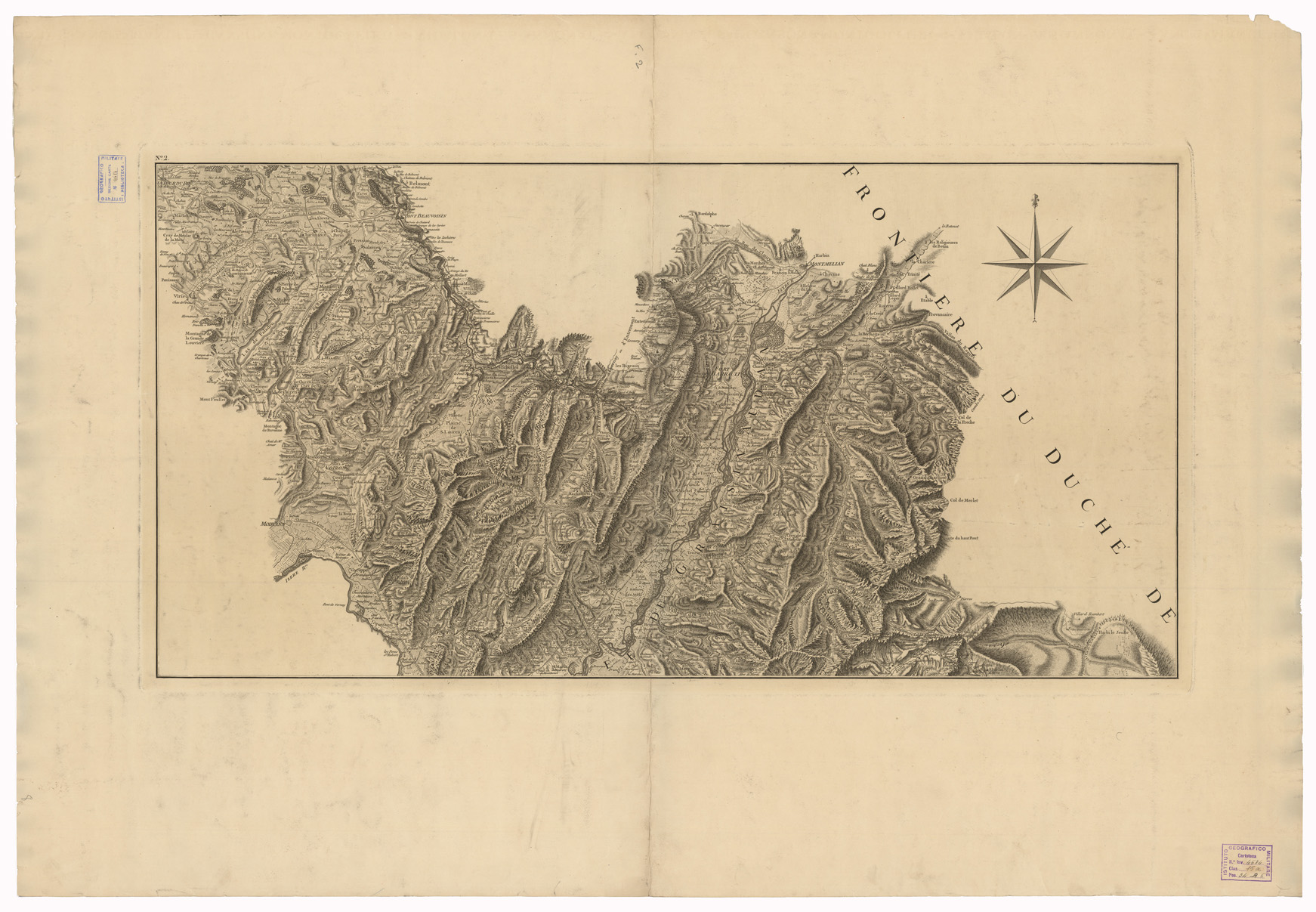 (N:35087) CARTE GEOMETRIQUE DU HAUT DAUPHINE ET DE LA FRONTIERE ULTERIEURE - FOGLIO 2 (B0020791) Carte e stampe antiche: riproduzione a colori su carta (formato A1)