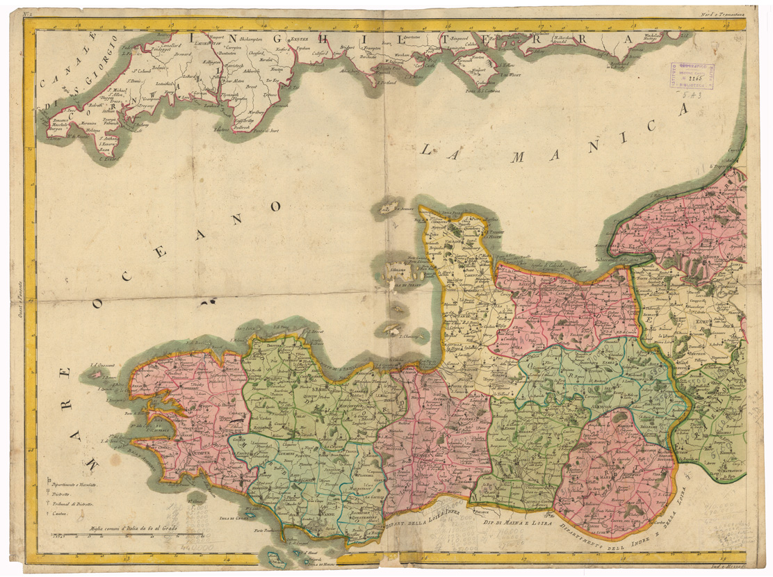 (N:35103) LA FRANCIA CIOE' LE REGIONI DELLE SORGENTI DEL NORD E DE' MARI - LA FRANCIA CIOE' LE REGIONI DELL'OCCIDENTE DEL CENTRO E DEL LEVANTE - FOGLIO 1 (B0020807) Carte e stampe antiche: riproduzione a colori su carta (formato A1)