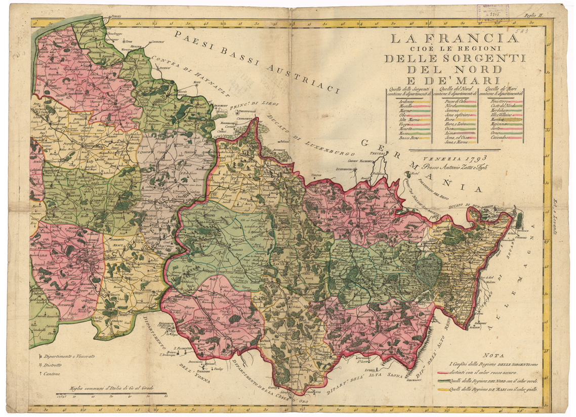 (N:35104) LA FRANCIA CIOE' LE REGIONI DELLE SORGENTI DEL NORD E DE' MARI - LA FRANCIA CIOE' LE REGIONI DELL'OCCIDENTE DEL CENTRO E DEL LEVANTE - FOGLIO 2 (B0020808) Carte e stampe antiche: riproduzione a colori su carta (formato A1)