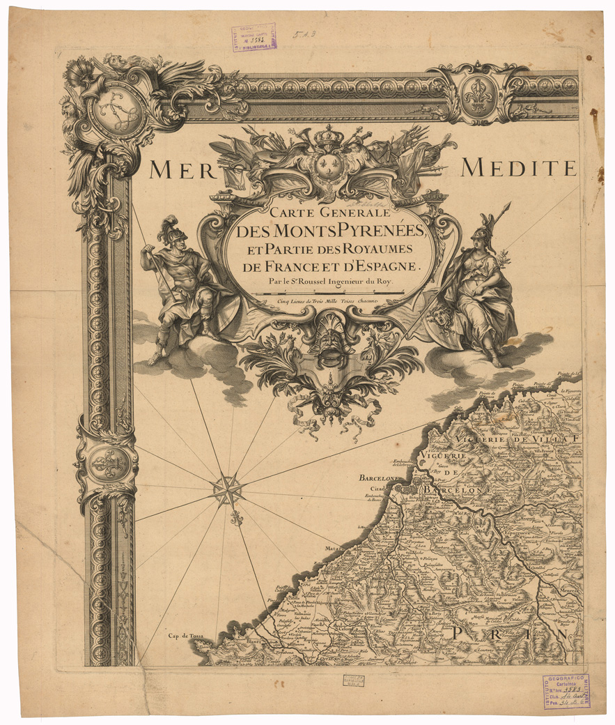 (N:35107) CARTE GENERALE DES MONTS PYRENEES ET PARTIE DES ROYAUMES DE FRANCE ET D'ESPAGNE - FOGLIO 1 (B0020811) Carte e stampe antiche: riproduzione a colori su carta (formato A1)