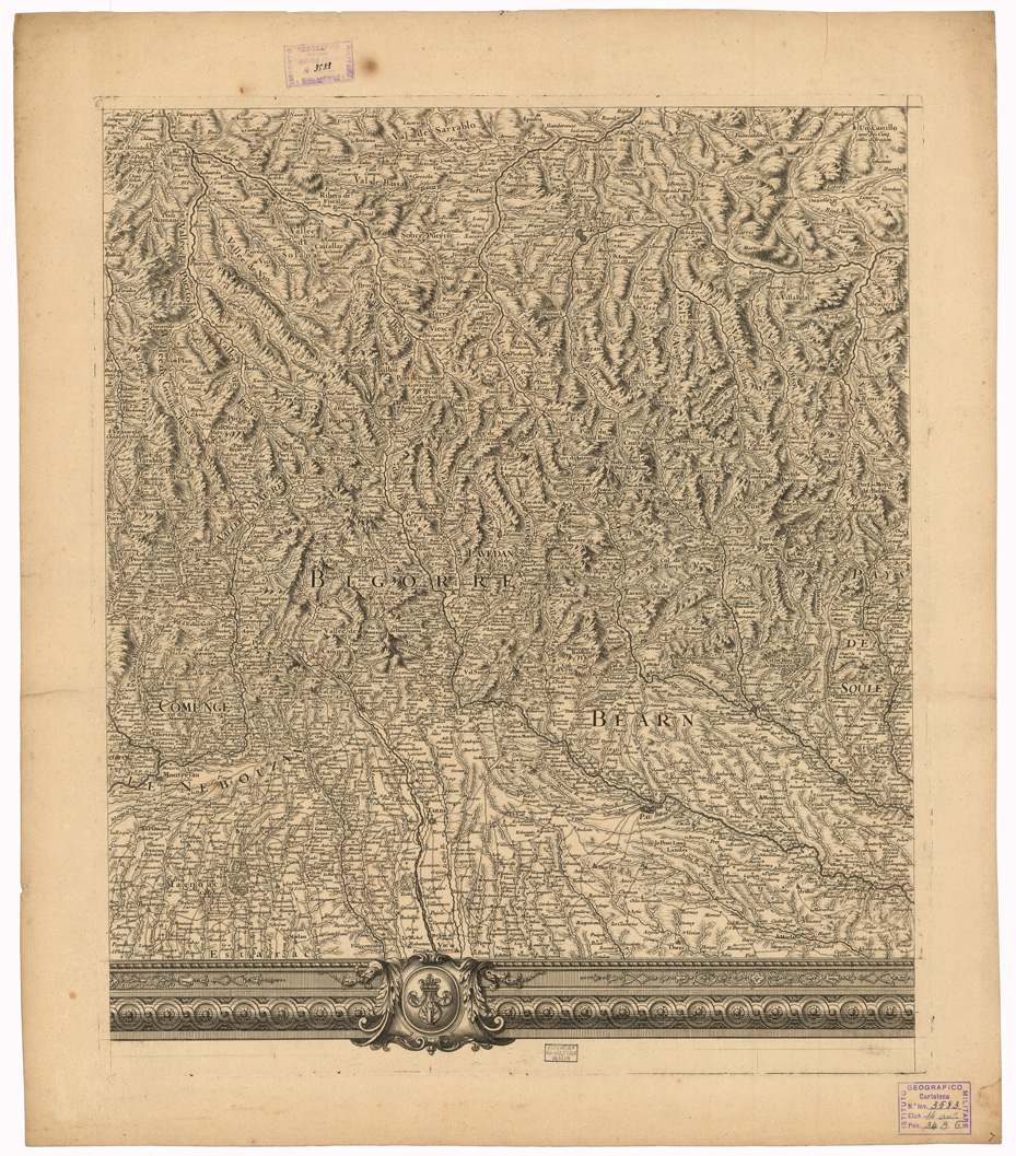(N:35112) CARTE GENERALE DES MONTS PYRENEES ET PARTIE DES ROYAUMES DE FRANCE ET D'ESPAGNE - FOGLIO 6 (B0020816) Carte e stampe antiche: riproduzione a colori su carta (formato A1)