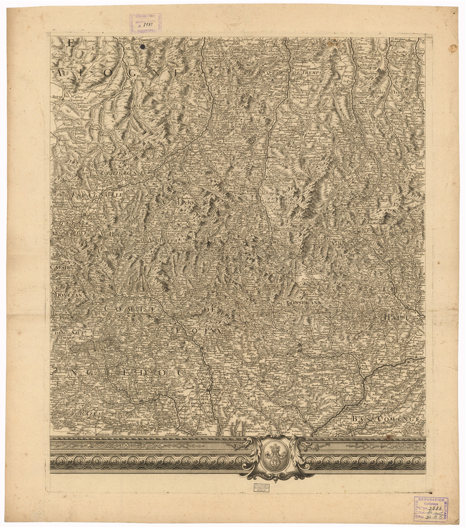 (N:35113) CARTE GENERALE DES MONTS PYRENEES ET PARTIE DES ROYAUMES DE FRANCE ET D'ESPAGNE - FOGLIO 7 (B0020817) Carte e stampe antiche: riproduzione a colori su carta (formato A1)