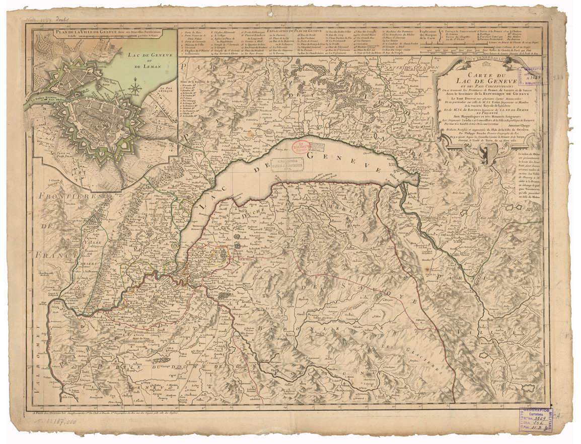 (N:35129) CARTE DU LAC DE GENEVE ET DES PAYS CIRCONVOISINS (B0020861) Carte e stampe antiche: riproduzione a colori su carta (formato A1)
