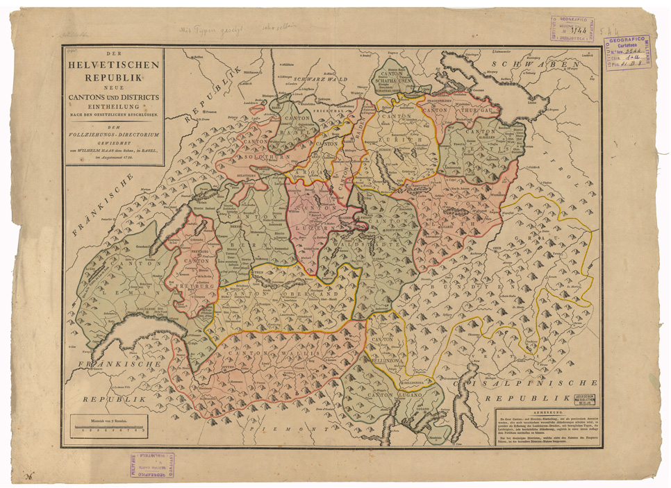 (N:35138) DER HELVETISCHEN REPUBLIK NEUE CANTONS UND DISTRICTS EINTHEILUNG (B0020870) Carte e stampe antiche: riproduzione a colori su carta (formato A1)
