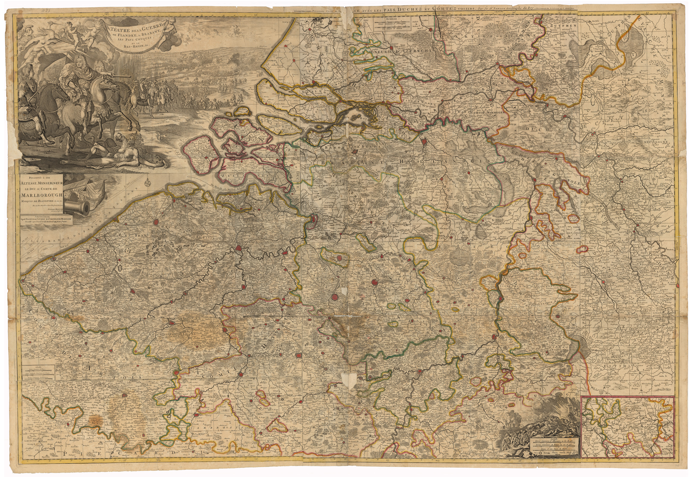 (N:35151) TEATRE DE LA GUERRE EN FLANDRE & BRABANT, LES PAYS CONQUIS ET LE BAS - RHEIN, ECC... (B0020884) Carte e stampe antiche: riproduzione a colori su carta (formato A1)