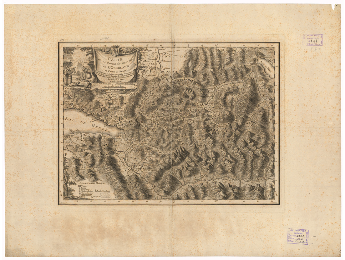 (N:35171) CARTE DE LA PARTIE OCCIDENTALE DE L'OBERLAND AU CANTON DE BERNE (B0020904) Carte e stampe antiche: riproduzione a colori su carta (formato A1)