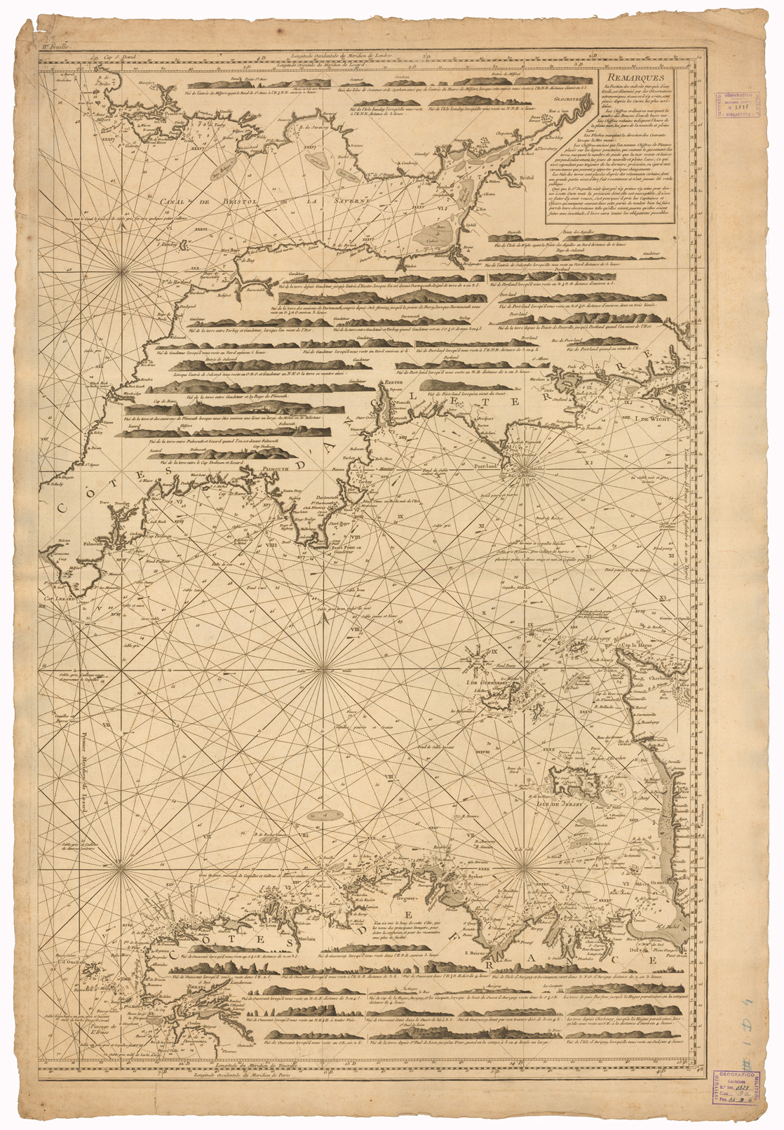 (N:35183) NOUVELLE CARTE REDUITE DE LA MANCHE DE BRETAGNE (CARTA NAUTICA) - FOGLIO 2 (B0020915) Carte e stampe antiche: riproduzione a colori su carta (formato A1)