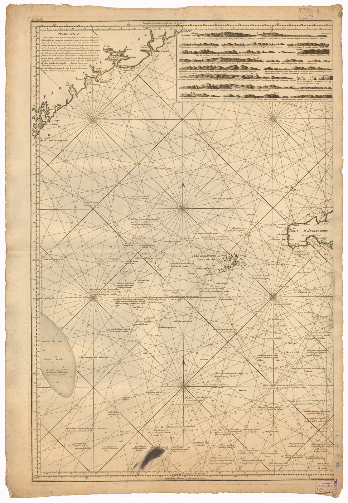 (N:35184) NOUVELLE CARTE REDUITE DE LA MANCHE DE BRETAGNE (CARTA NAUTICA) - FOGLIO 3 (B0020916) Carte e stampe antiche: riproduzione a colori su carta (formato A1)