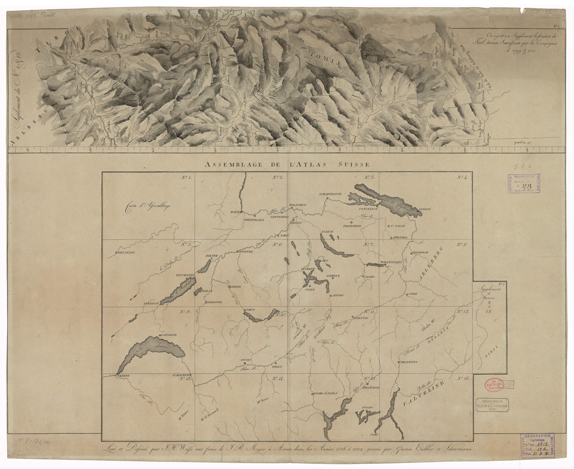 (N:35187) ASSEMBLAGE DE ATLAS SUISSE - QUADRO D'UNIONE - FOGLIO 1 (B0020919) Carte e stampe antiche: riproduzione a colori su carta (formato A1)
