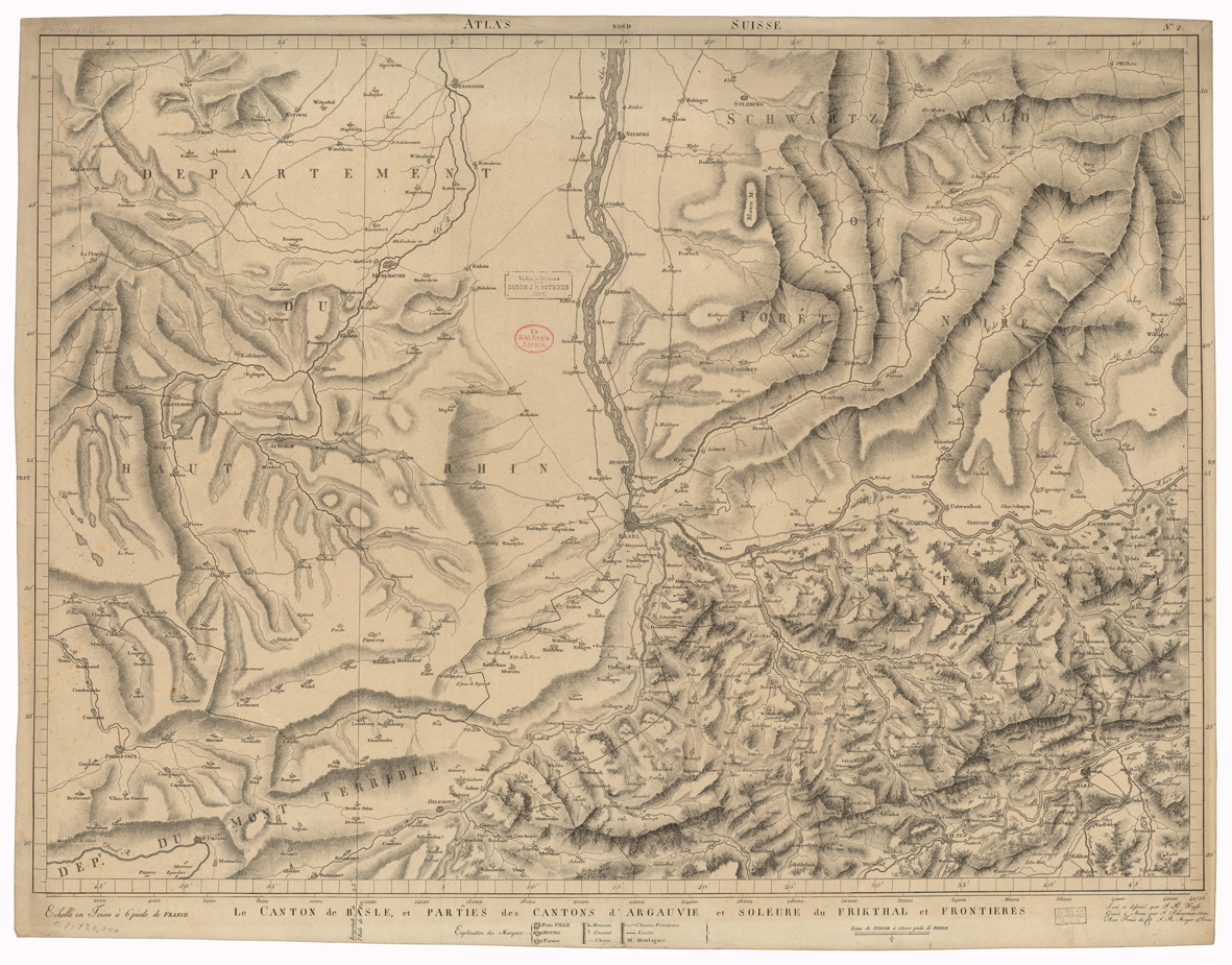 (N:35188) ASSEMBLAGE DE ATLAS SUISSE - LE CANTON DE BASLE ET PARTIES DES CANTONS D'ARGAUVIE ET SOLEURE DU FRIKTHAL ET FRONTIERES - FOGLIO 2 (B0020920) Carte e stampe antiche: riproduzione a colori su carta (formato A1)