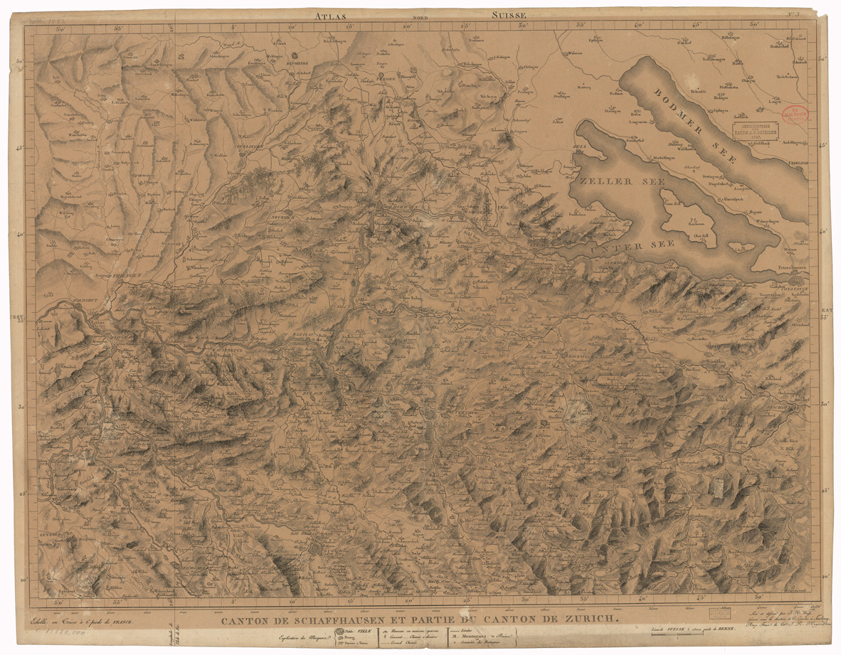 (N:35189) ASSEMBLAGE DE ATLAS SUISSE - CANTON DE SCHAFFHAUSEN ET PARTIE DU CANTON DE ZURICH - FOGLIO 3 (B0020921) Carte e stampe antiche: riproduzione a colori su carta (formato A1)
