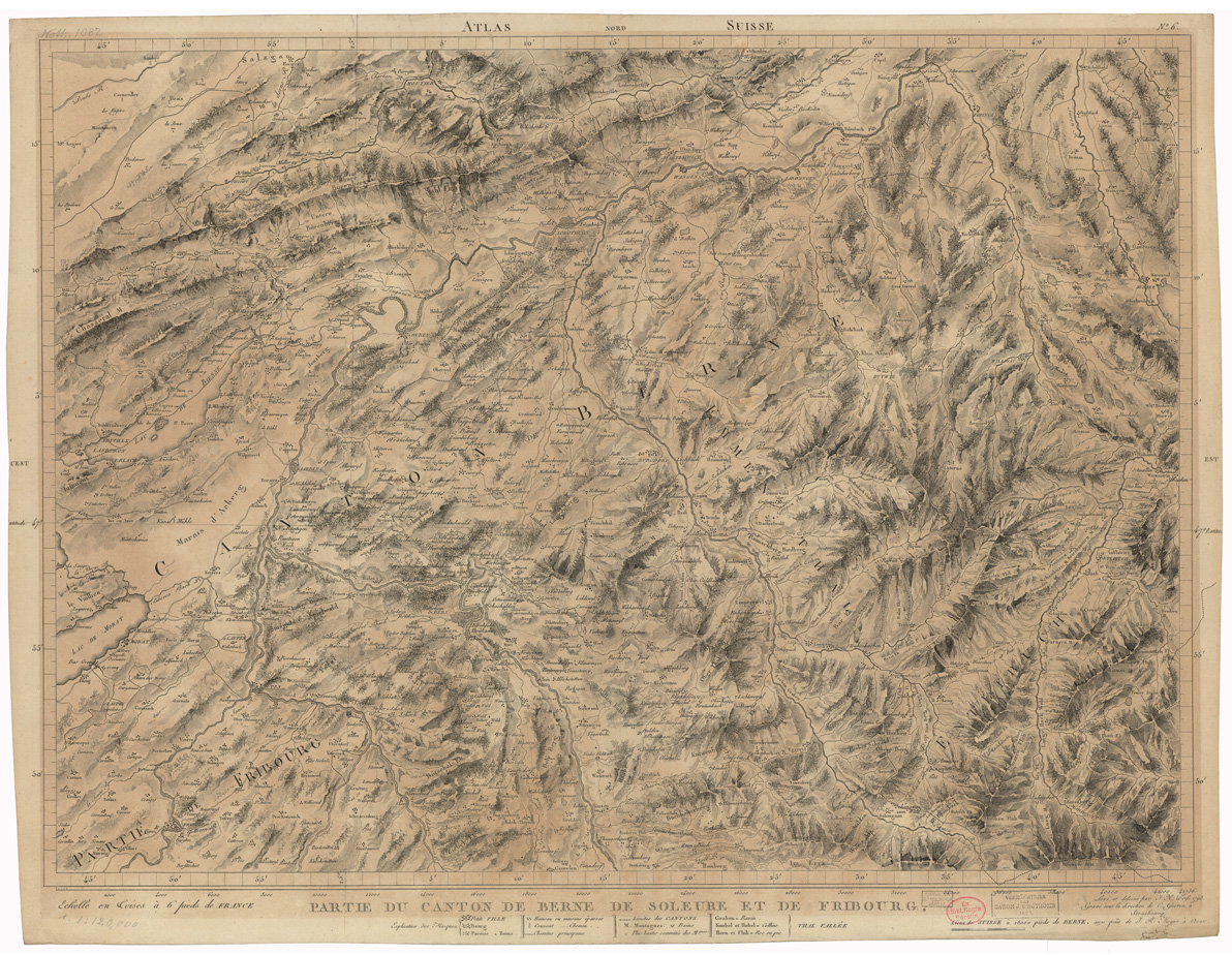 (N:35192) ASSEMBLAGE DE ATLAS SUISSE - PARTIE DU CANTON DE BERNE DE SOLEURE ET DE FRIBOURG - FOGLIO 6 (B0020924) Carte e stampe antiche: riproduzione a colori su carta (formato A1)