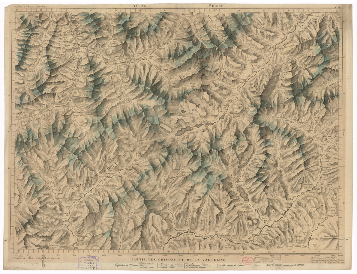 (N:35198) ASSEMBLAGE DE ATLAS SUISSE - PARTIE DES GRISONS ET DE LA VALTELINE - FOGLIO 12 (B0020930) Carte e stampe antiche: riproduzione a colori su carta (formato A1)
